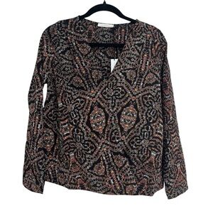 Three Eighty Two Women’s Long Sleeve Bohemian V-Neck Blouse Sz S NWT